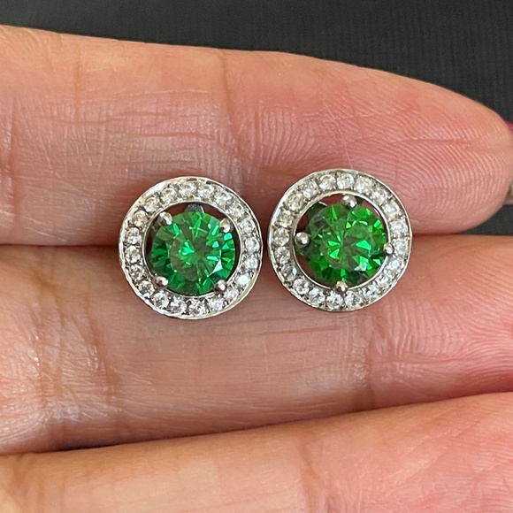 CZ Silver Interchangeable Halo Stud Earrings - Picture 2 of 6